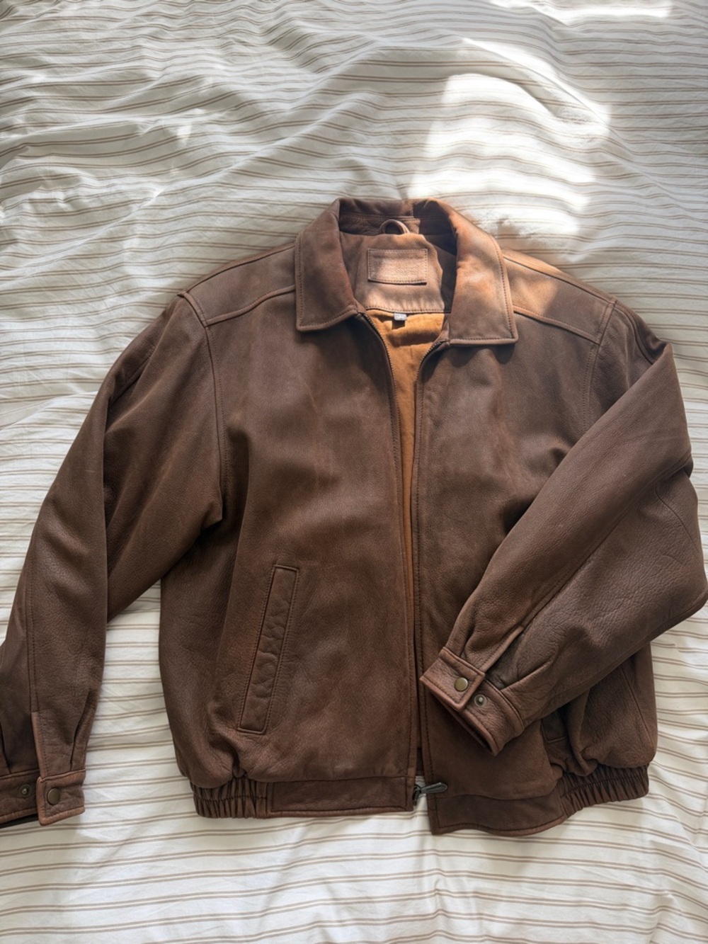 Men’s croft & barrow Brown Leather Bomber Jacket size L